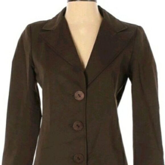 Tahari Equestrian Large Button Down Rib Textured Trench Coat Pockets Brown Sz XS - Picture 4 of 11
